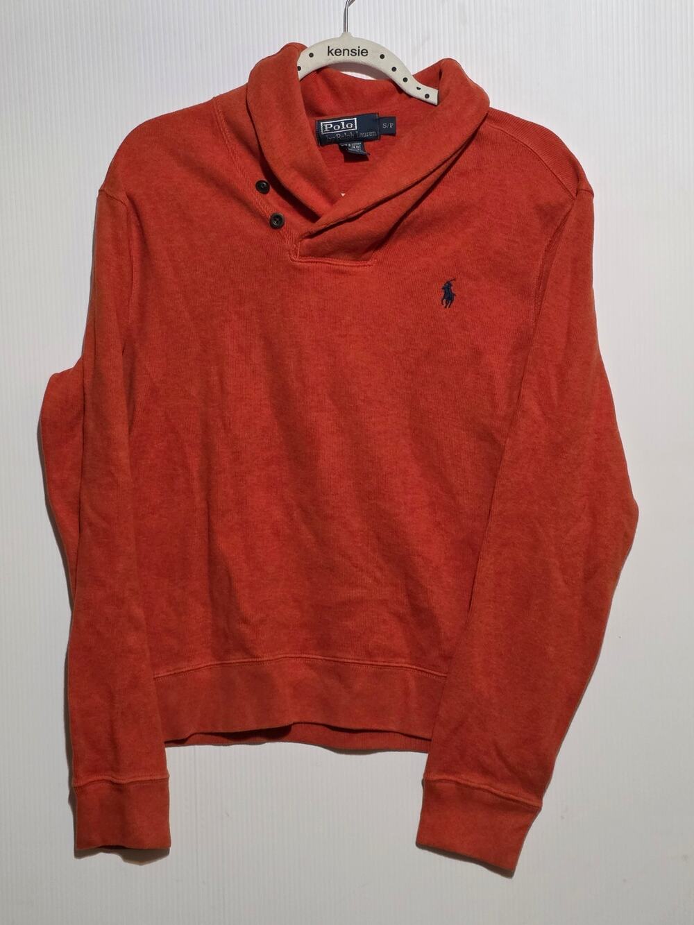 Ralph Lauren Orange Shawl Collar Pullover Sweatshirt S Preppy Fall